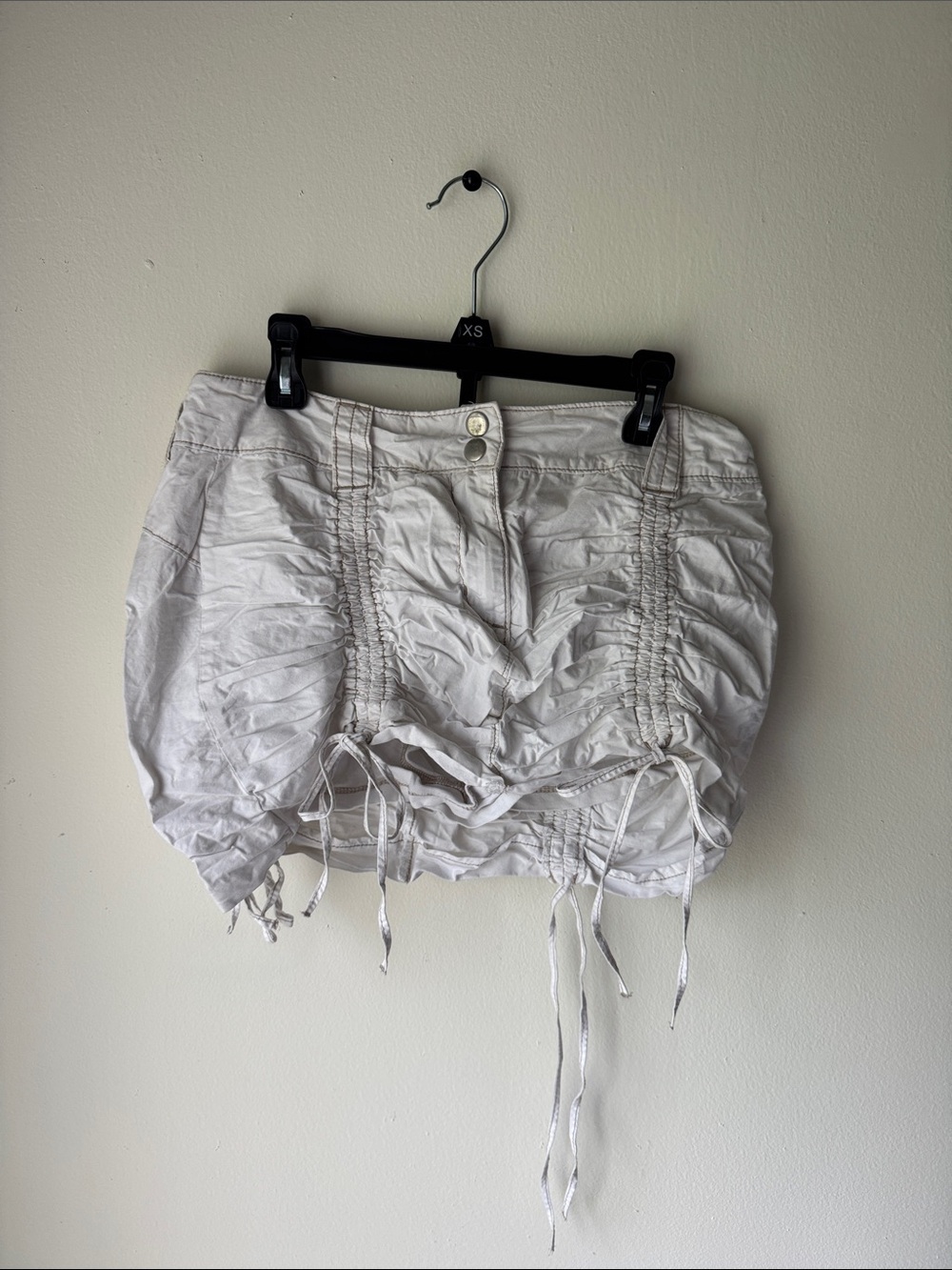 Garage Ruched White Drawstring Skort with Front Panels